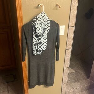 Gray Sweater Dress with Scarf